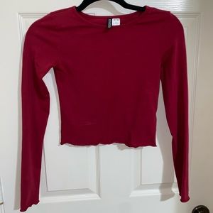 Red Long Sleeve Crop Top